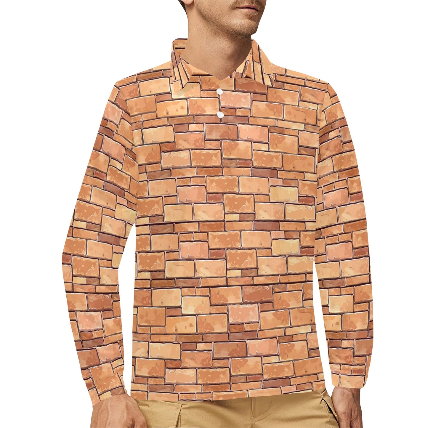 Brick Pattern Print Design 01 Long Sleeve Polo Shirt For Men's