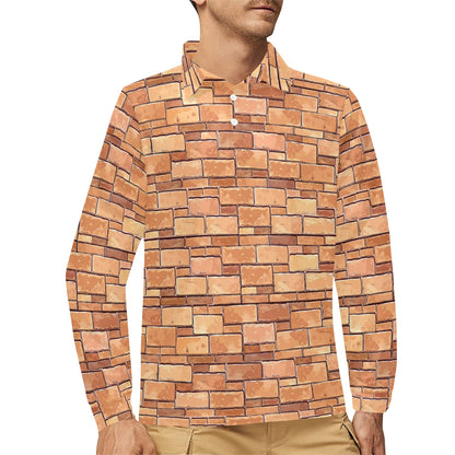 Brick Pattern Print Design 01 Long Sleeve Polo Shirt For Men's