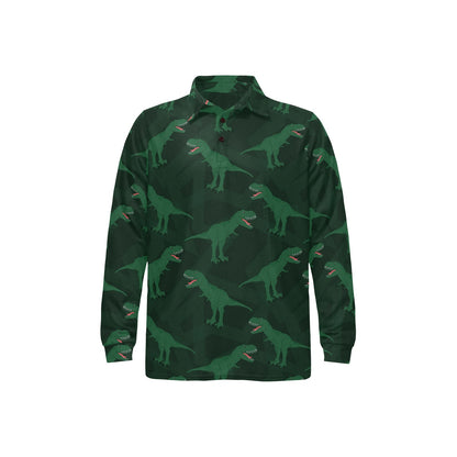 T Rex Pattern Print Design A06 Long Sleeve Polo Shirt For Men's