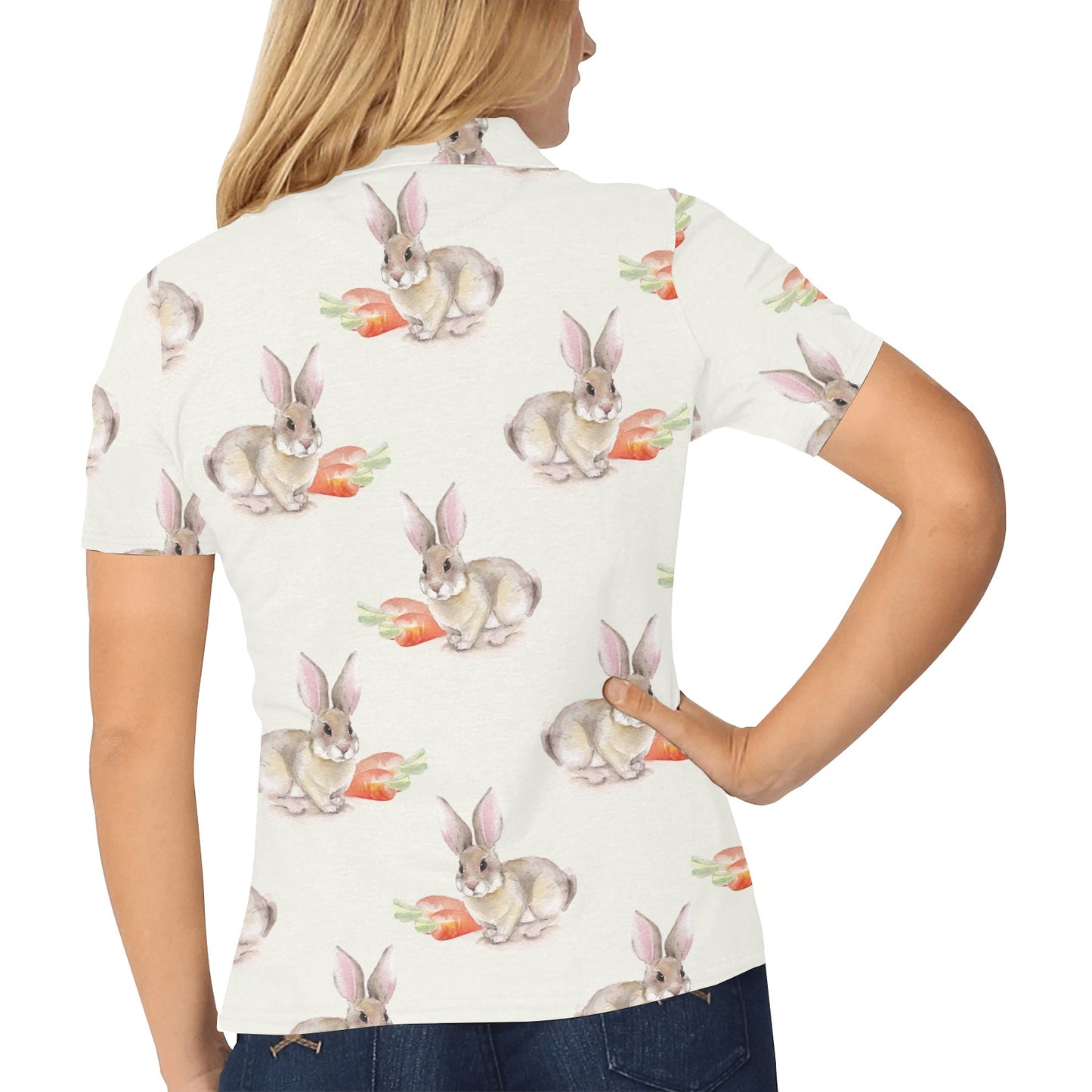 Rabbit Pattern Print Design 01 Women's Polo Shirt