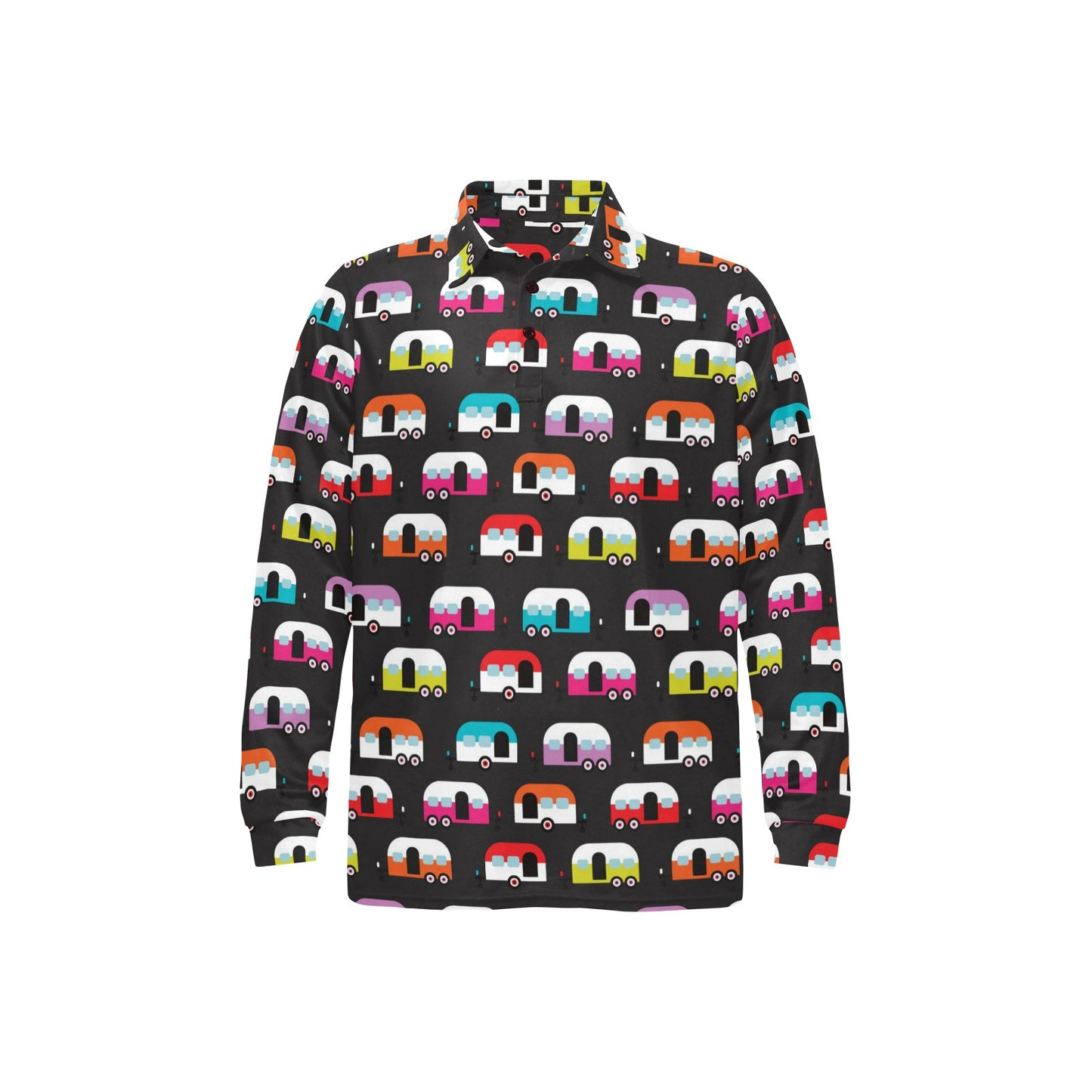 Camper Caravan Pattern Long Sleeve Polo Shirt For Men's