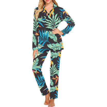 Tropical Palm Leaves Hawaiian Flower Women's Long Pajama Set