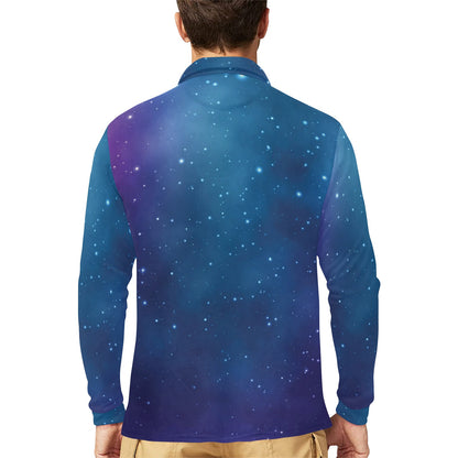 Nebula Pattern Print Design A01 Long Sleeve Polo Shirt For Men's