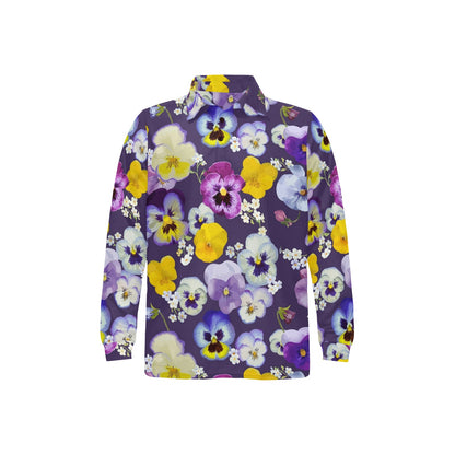 Pansy Pattern Print Design PS02 Long Sleeve Polo Shirt For Men's