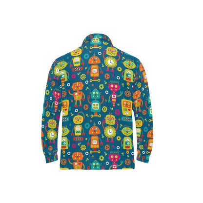 Robot Pattern Print Design A04 Long Sleeve Polo Shirt For Men's