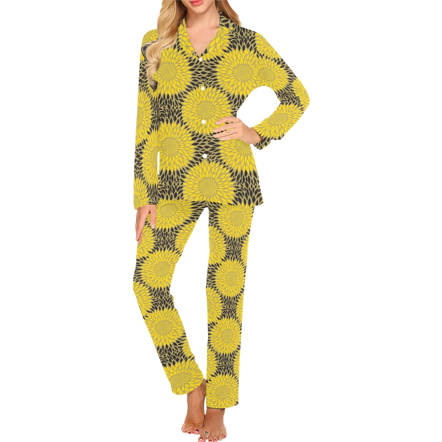 Sunflower Pattern Print Design SF06 Women's Long Pajama Set