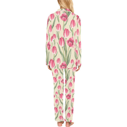 Tulip Pink Pattern Print Design TP06 Women's Long Pajama Set