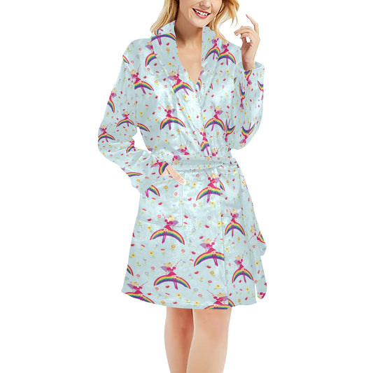 Fairy with Rainbow Print Pattern Women's Fleece Robe