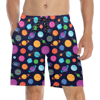Planet Multicolor Print Design LKS302 Men's Swim Trunks Beach Shorts