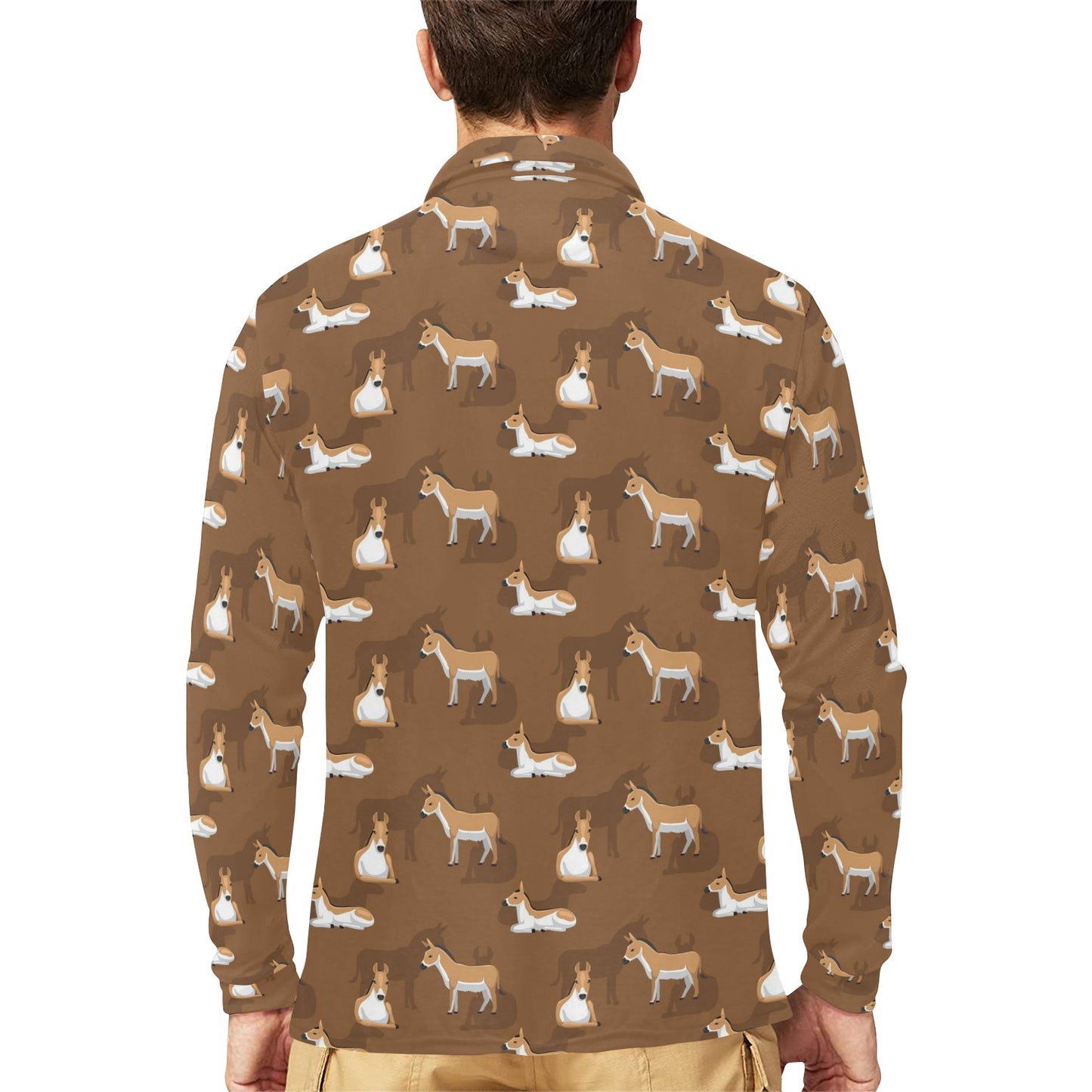 Donkey Print Design LKS401 Long Sleeve Polo Shirt For Men's