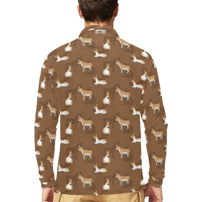Donkey Print Design LKS401 Long Sleeve Polo Shirt For Men's