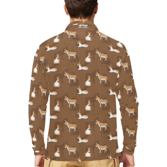 Donkey Print Design LKS401 Long Sleeve Polo Shirt For Men's
