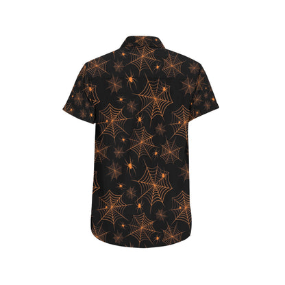 Spider Web Print Design LKS306 Men Short Sleeve Button Up Shirt