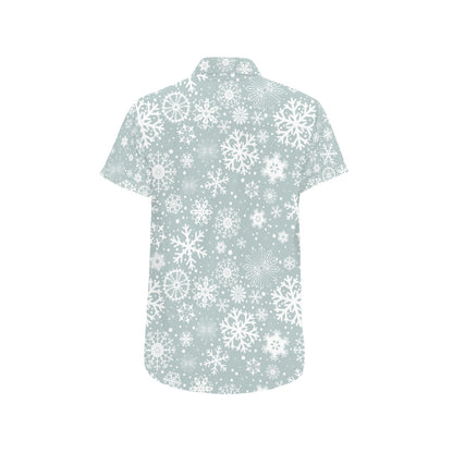 Snowflake Print Design LKS303 Men Short Sleeve Button Up Shirt