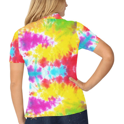 Tie Dye Rainbow Themed Print Women's Polo Shirt