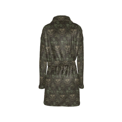 Skull Camo Style Print Design LKS308 Women's Fleece Robe