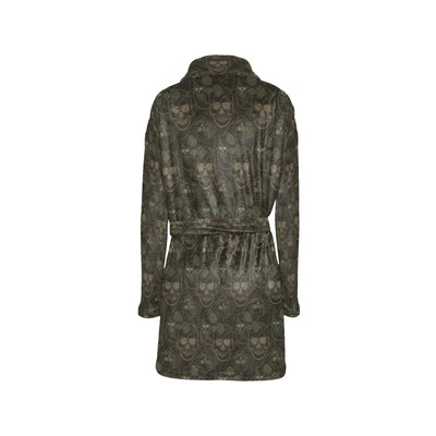 Skull Camo Style Print Design LKS308 Women's Fleece Robe