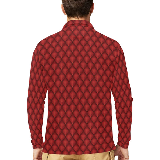 Dragons Red Skin Texture Long Sleeve Polo Shirt For Men's