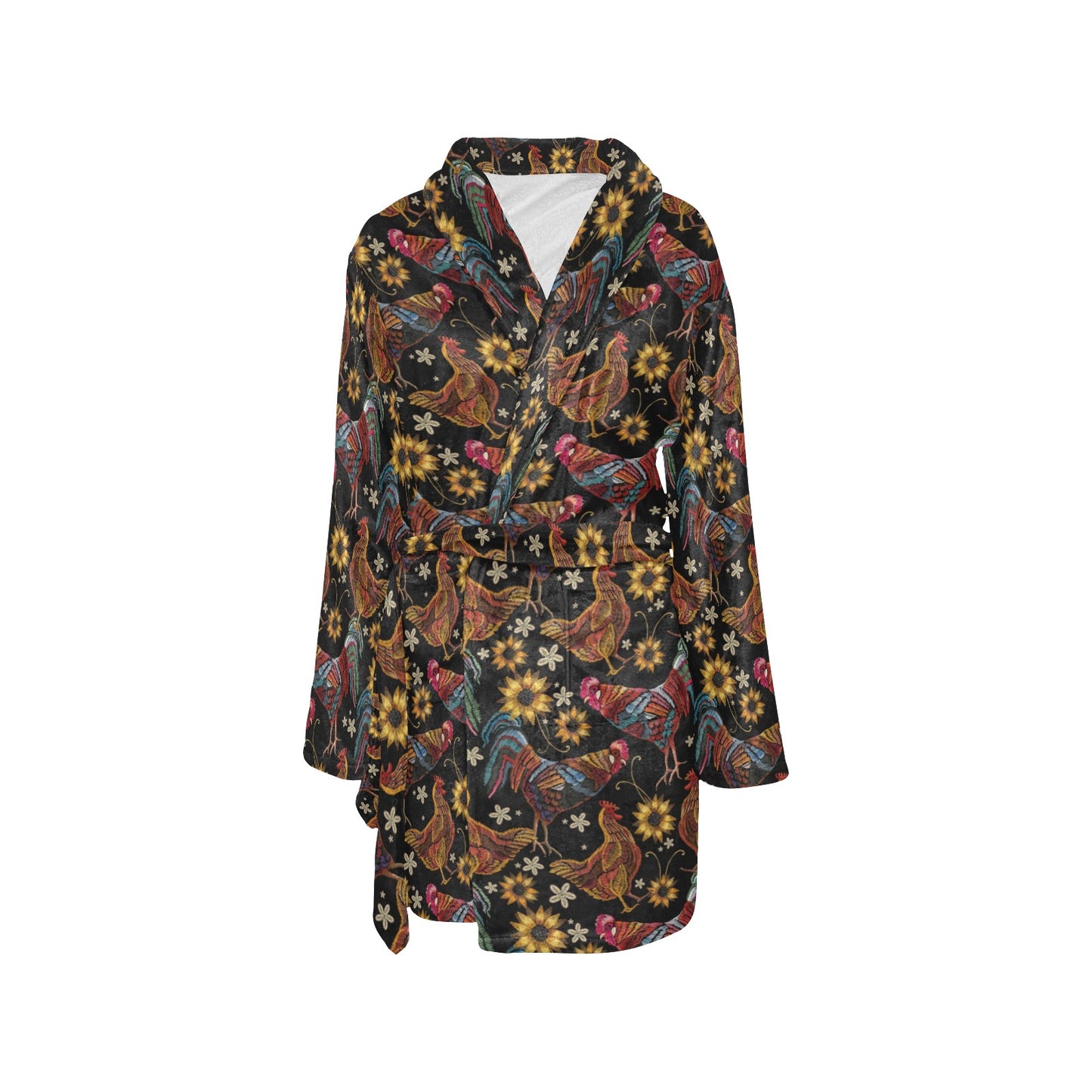 Chicken Embroidery Style Women's Fleece Robe