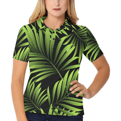 Green Neon Tropical Palm Leaves Women's Polo Shirt