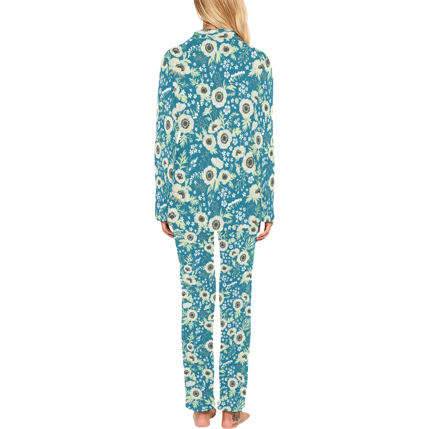 Anemone Pattern Print Design 01 Women's Long Pajama Set