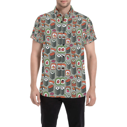 Sushi Print Design LKS301 Men Short Sleeve Button Up Shirt