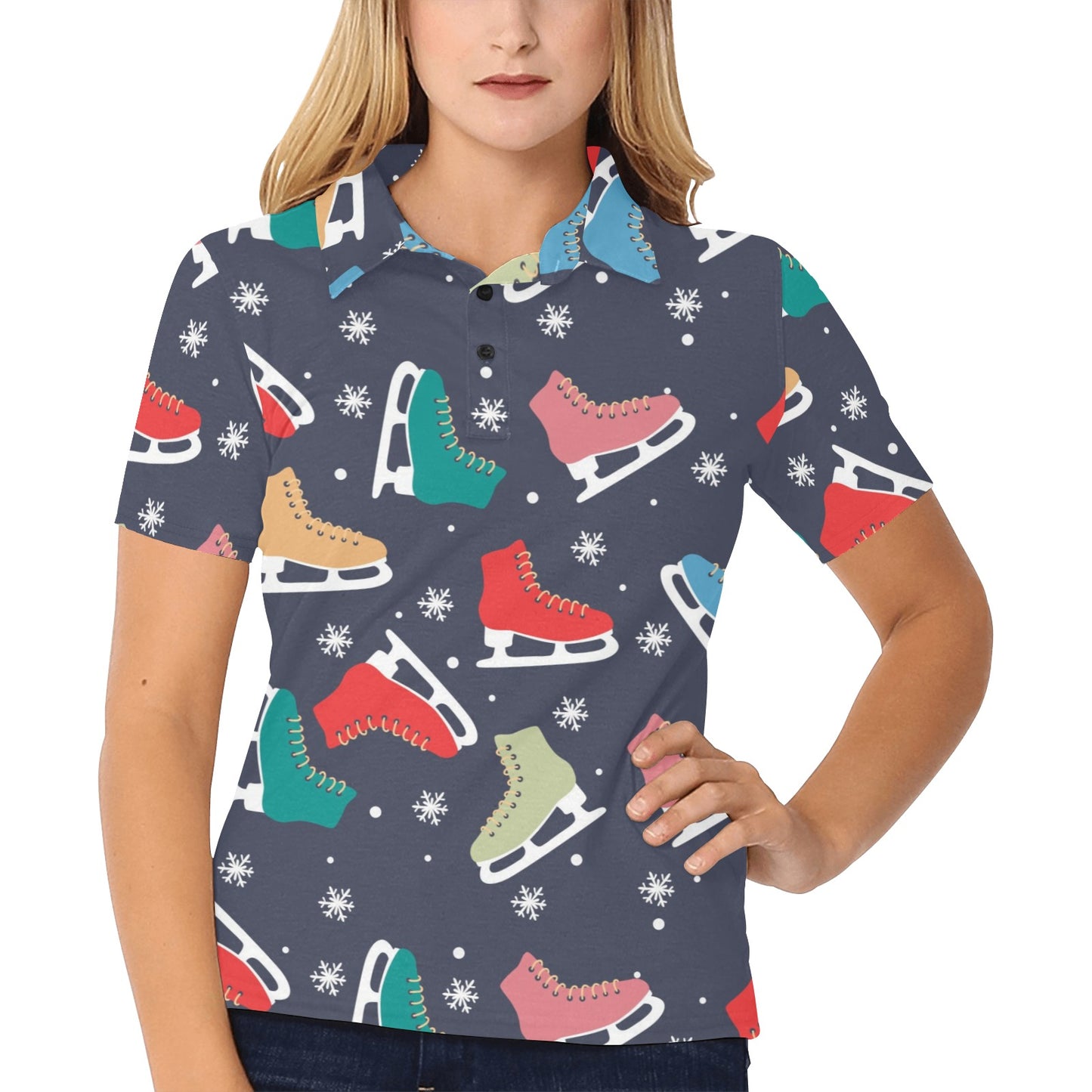 Ice Skate Pattern Print Design 04 Women's Polo Shirt