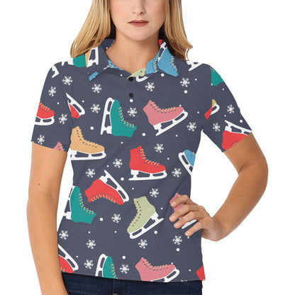 Ice Skate Pattern Print Design 04 Women's Polo Shirt