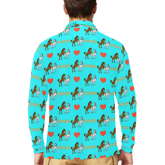 Horse Couple Love Print Design LKS309 Long Sleeve Polo Shirt For Men's