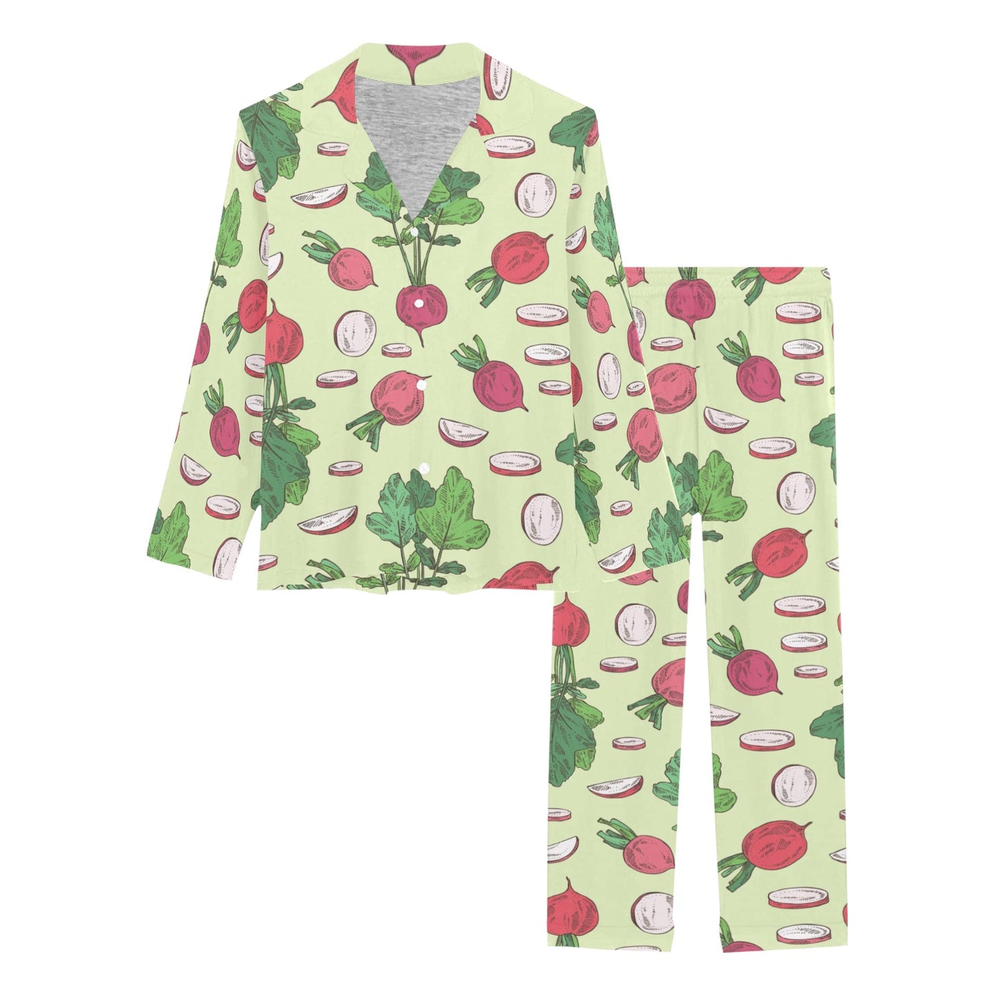 Radish Pattern Print Design A04 Women's Long Pajama Set