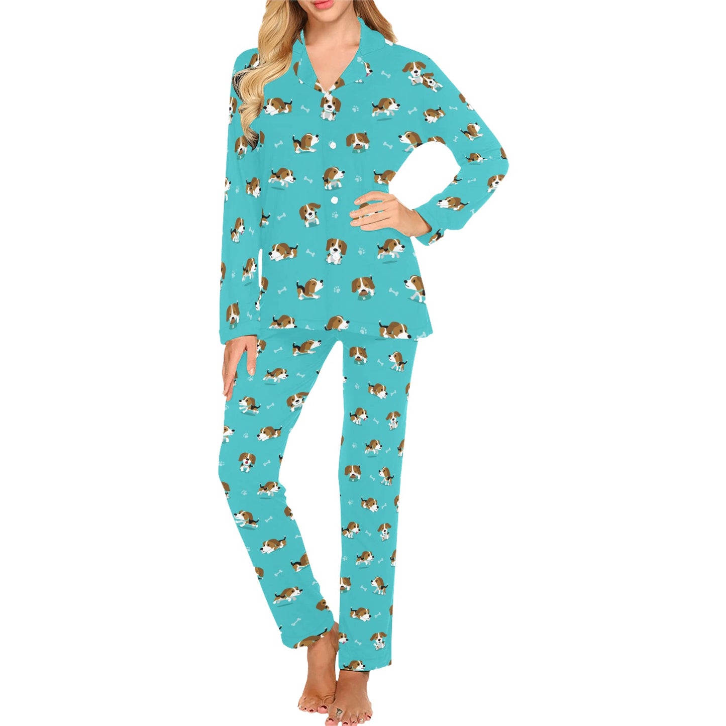 Beagle Pattern Print Design 05 Women's Long Pajama Set