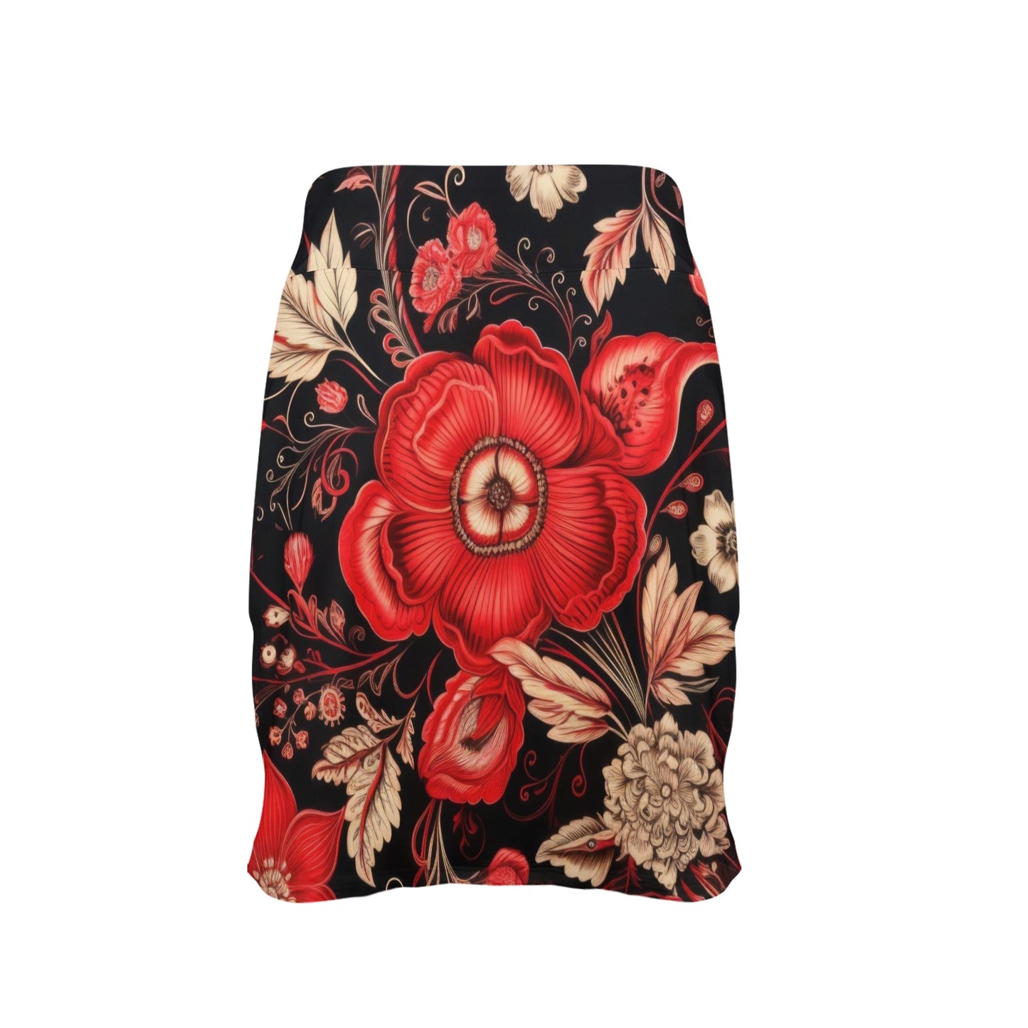 Bandana Style with Red Hibiscus Women's Golf Skirt with Pocket