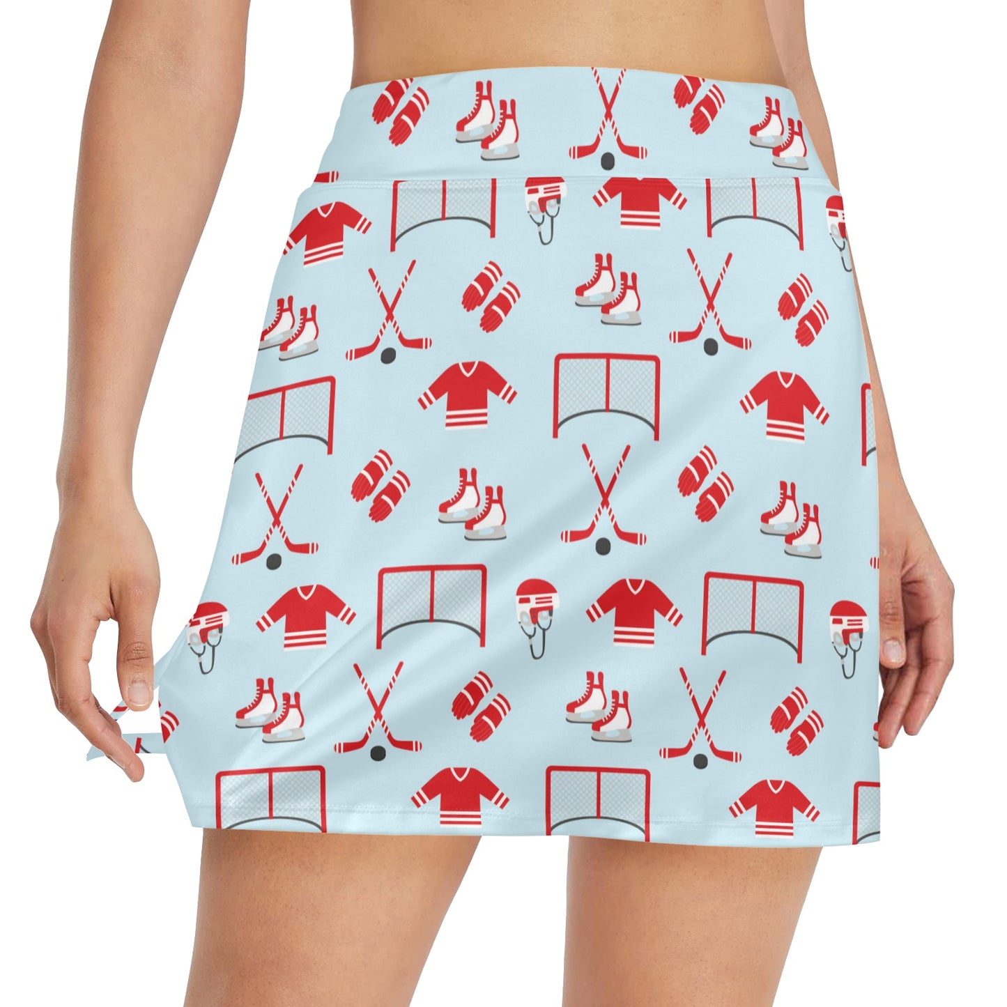 Hockey Red Equipment Print Design LKS305 17" Golf & Pickleball Skort with Pockets