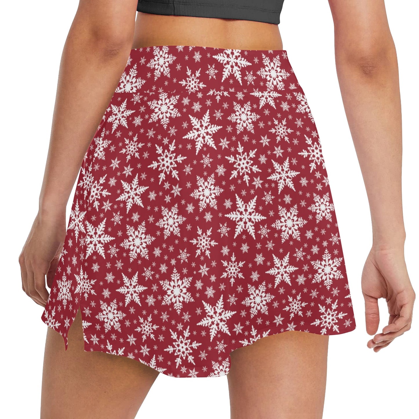Snowflake Red Print Design LKS302 17" Golf & Pickleball Skort with Pockets