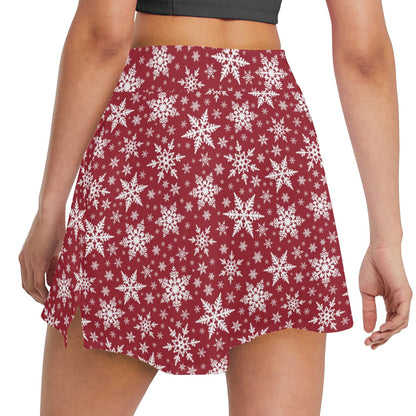 Snowflake Red Print Design LKS302 17" Golf & Pickleball Skort with Pockets