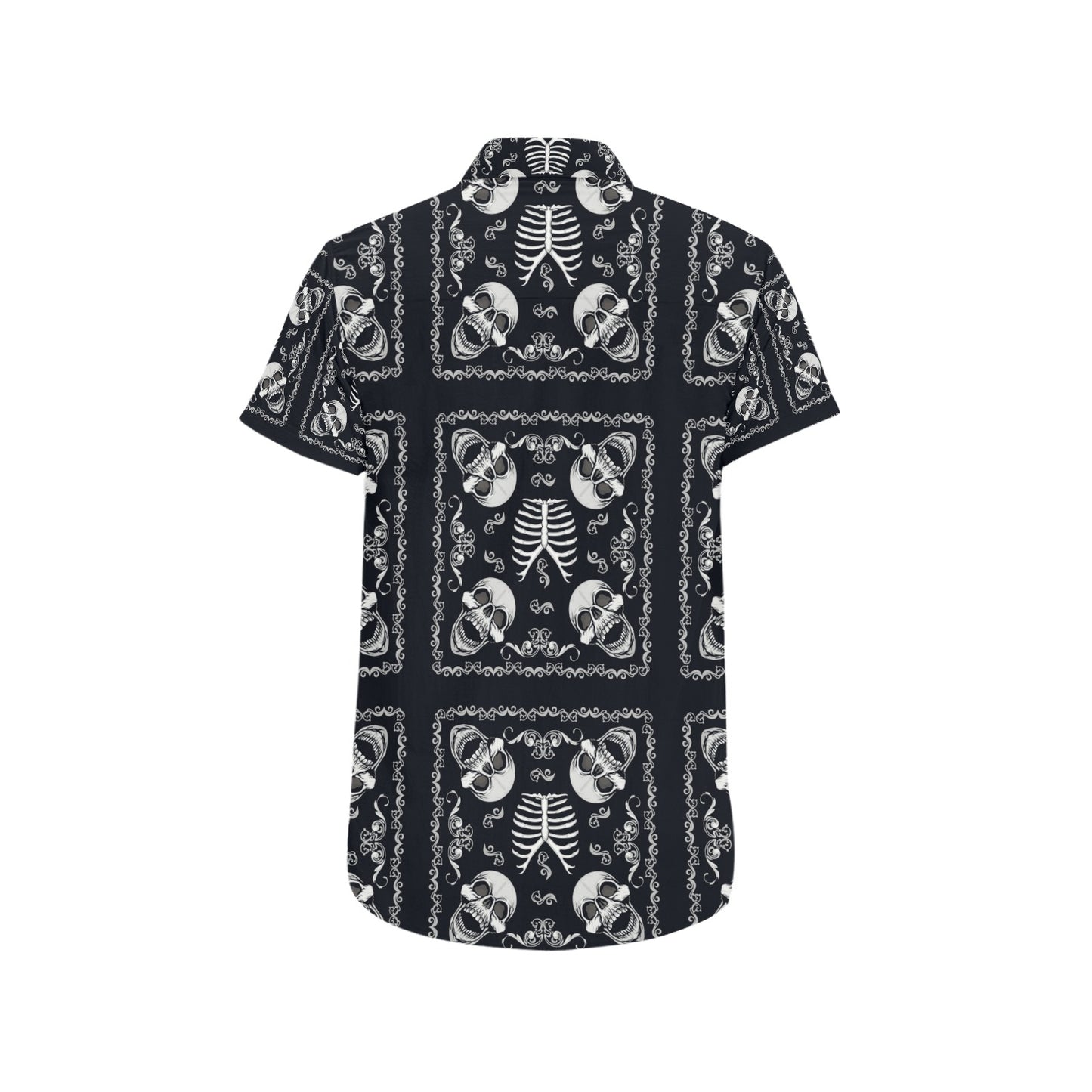 Bandana Skull Black White Print Design LKS306 Men Short Sleeve Button Up Shirt