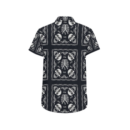 Bandana Skull Black White Print Design LKS306 Men Short Sleeve Button Up Shirt