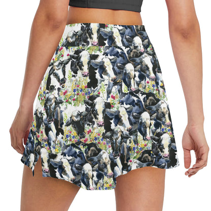 Cow Watercolor Print Pattern 17" Golf & Pickleball Skort with Pockets