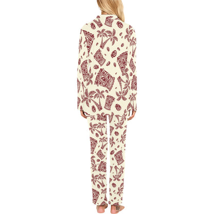Tiki Tribal Mask Palm Tree Women's Long Pajama Set
