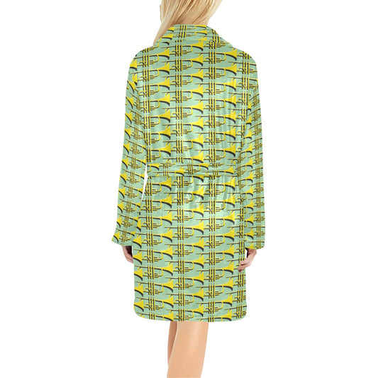 Trumpet Vintage Design Print Women's Fleece Robe