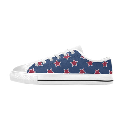 Star Red Blue Print Design LKS301 Women's White Low Top Shoes