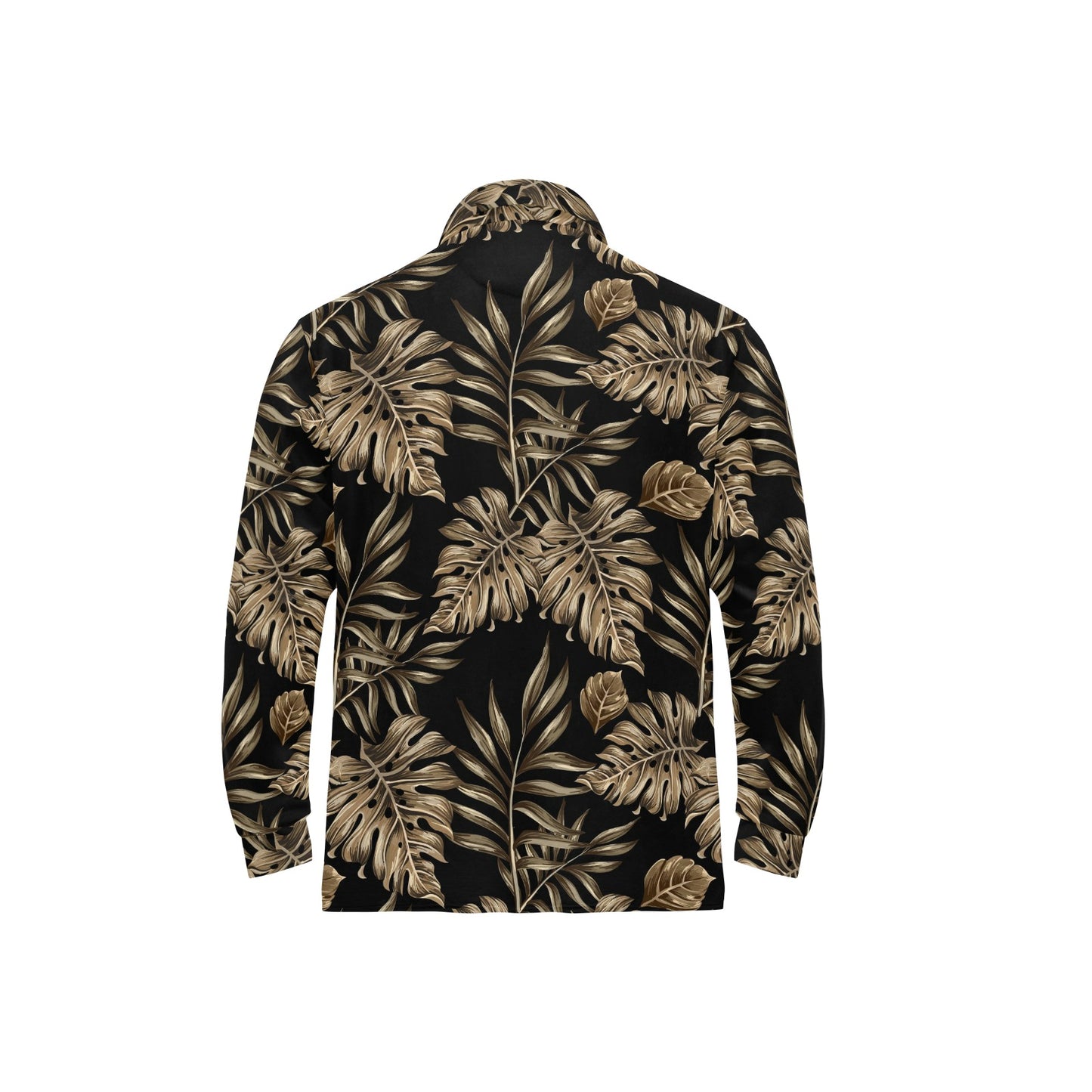 Brown Tropical Palm Leaves Long Sleeve Polo Shirt For Men's