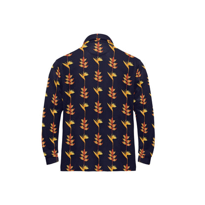 Heliconia Pattern Print Design HL06 Long Sleeve Polo Shirt For Men's