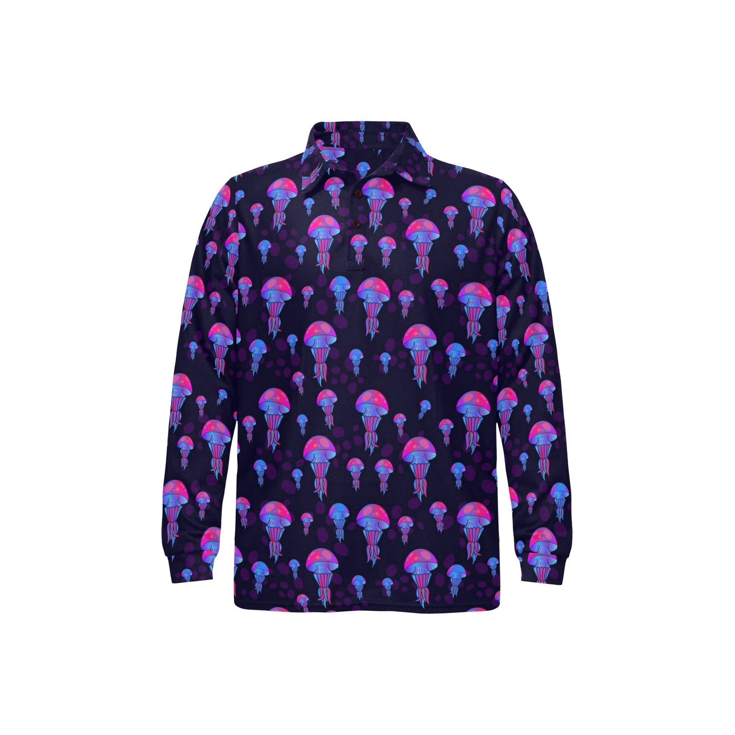 Jellyfish Neon Print Long Sleeve Polo Shirt For Men's