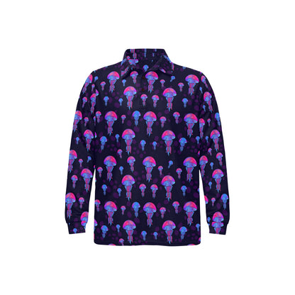 Jellyfish Neon Print Long Sleeve Polo Shirt For Men's