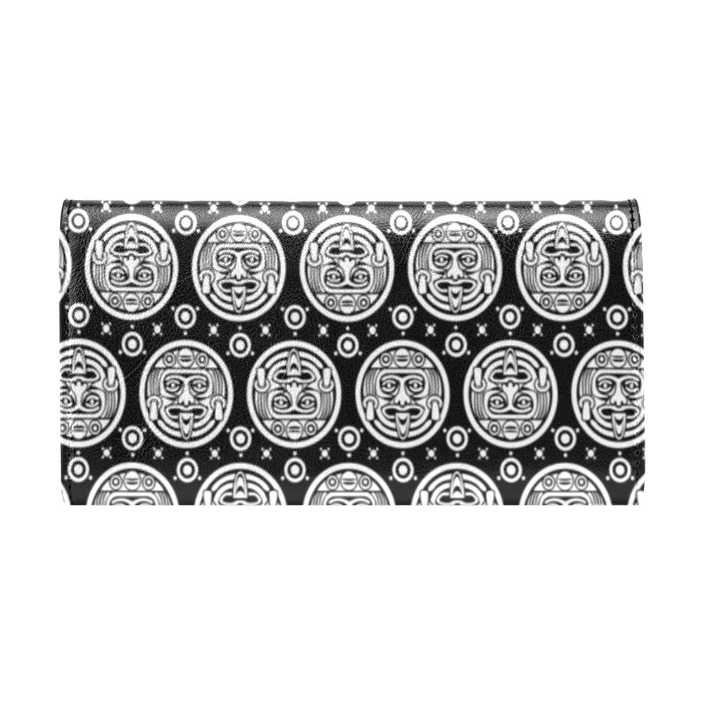 Calendar Aztec White Black Print Pattern Women's Trifold Wallet