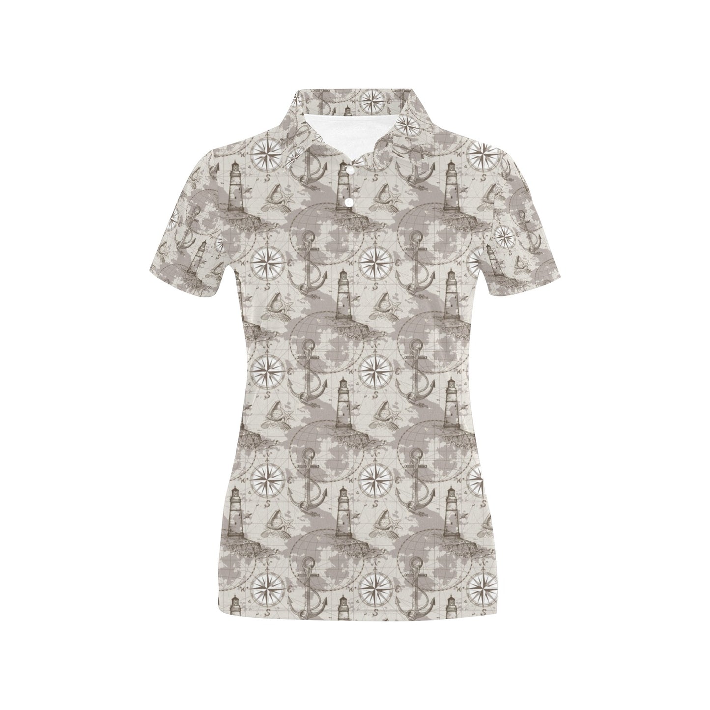 Nautical Map Design Themed Print Women's Polo Shirt