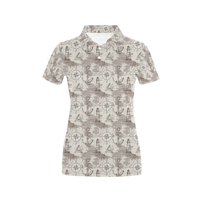 Nautical Map Design Themed Print Women's Polo Shirt