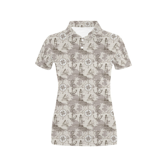 Nautical Map Design Themed Print Women's Polo Shirt