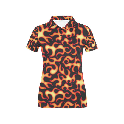 Flame Fire Themed Print Women's Polo Shirt